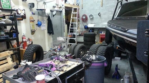 cluttered man cave
