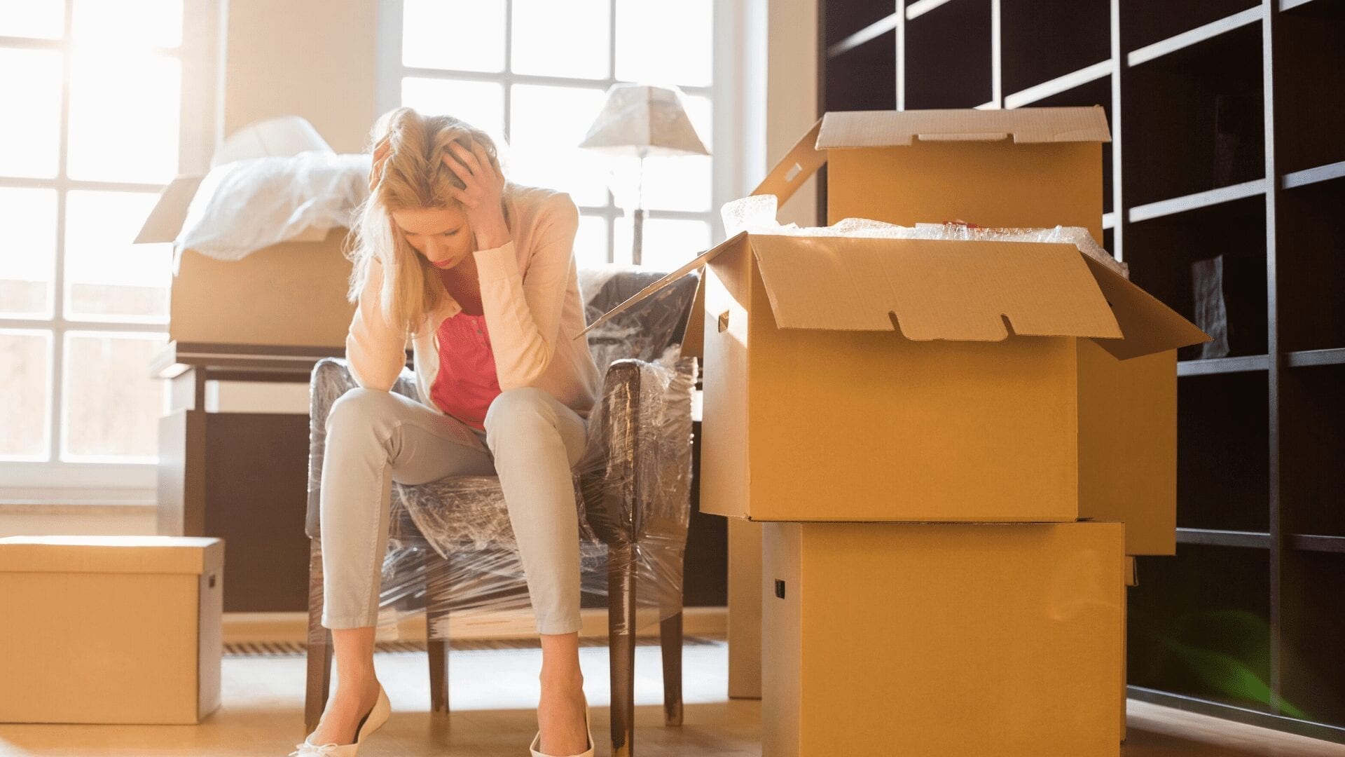 women stressed of move and in need of professional organizer