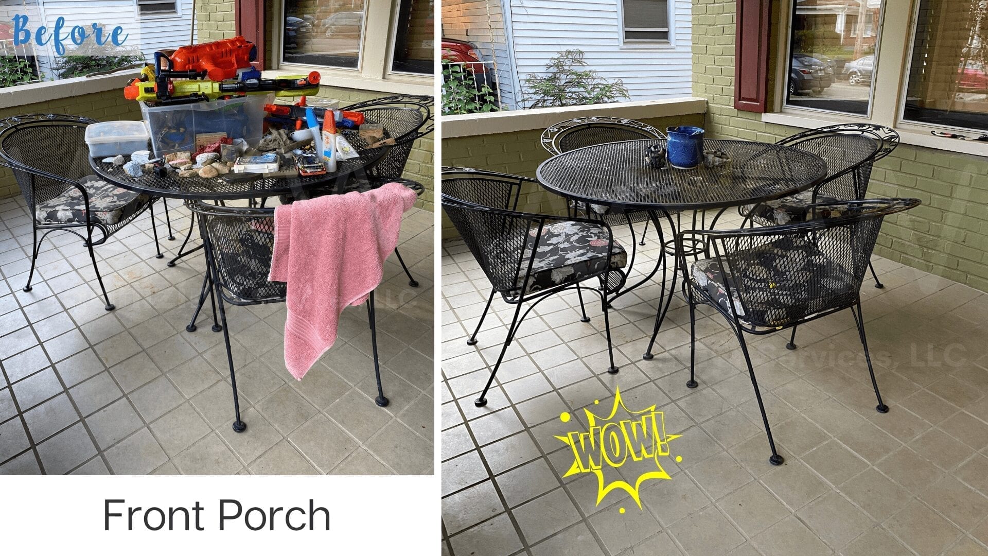 front porch table organized
