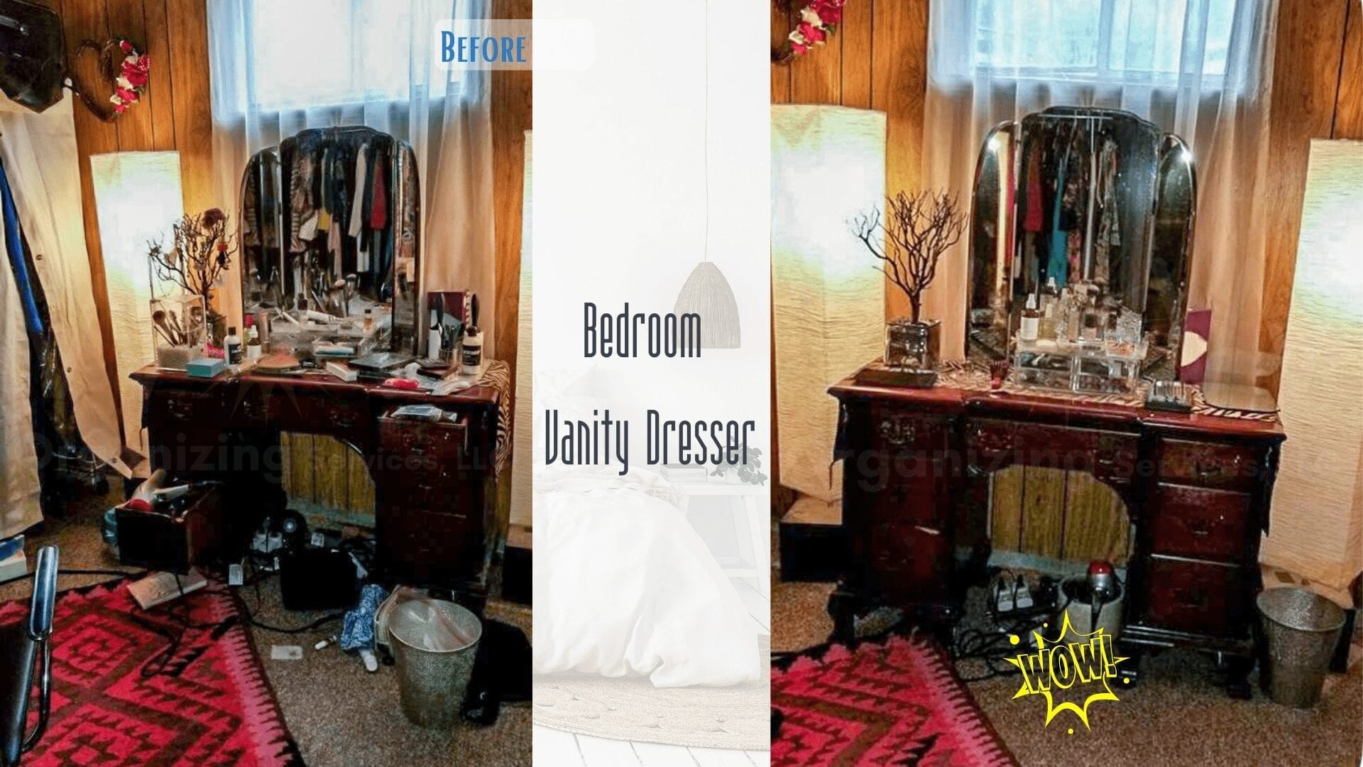 bedroom vanity dresser decluttered
