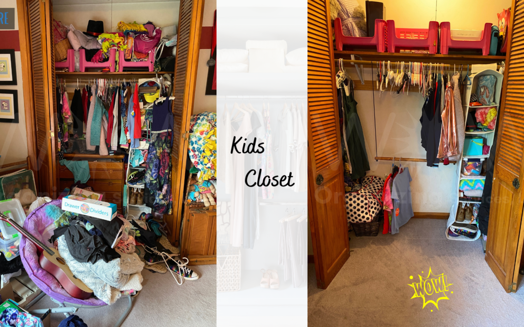 kids closet organized and decluttered