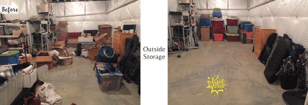 outside storage space decluttered and organized