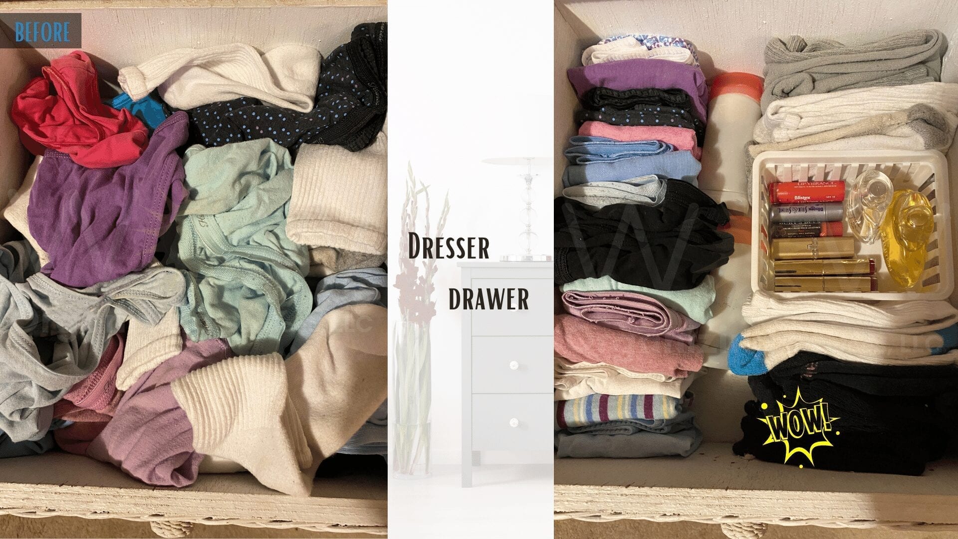 dresser drawer deluttered and organized