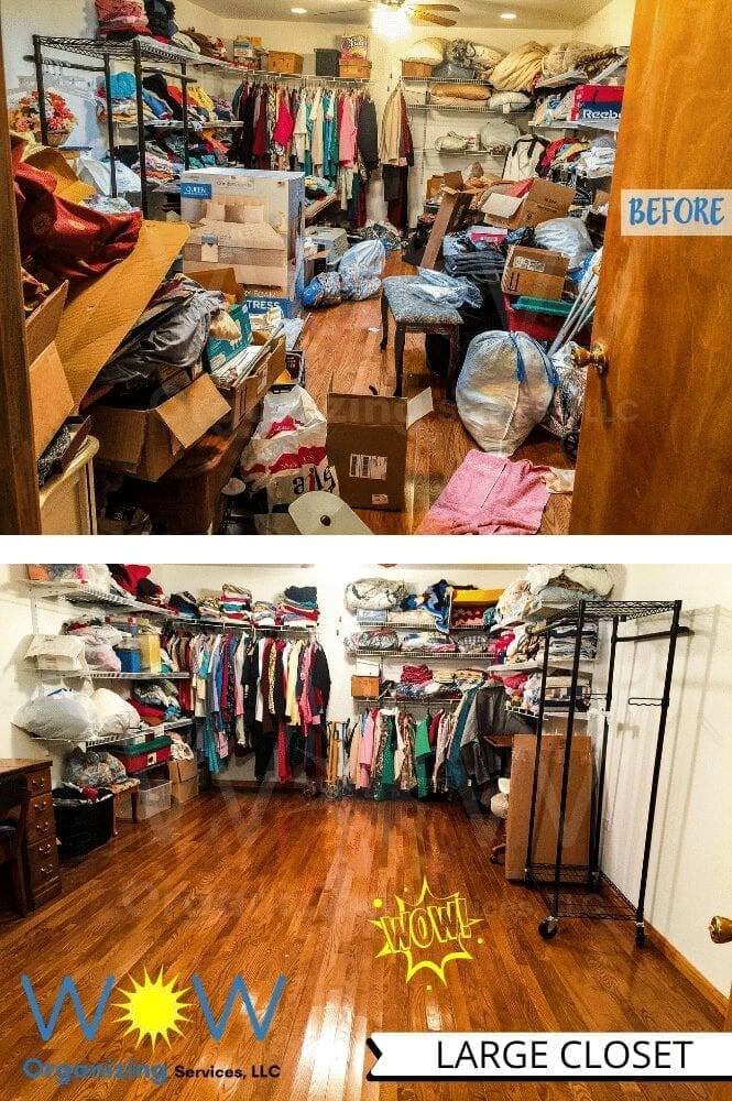 large closet decluttered and organized