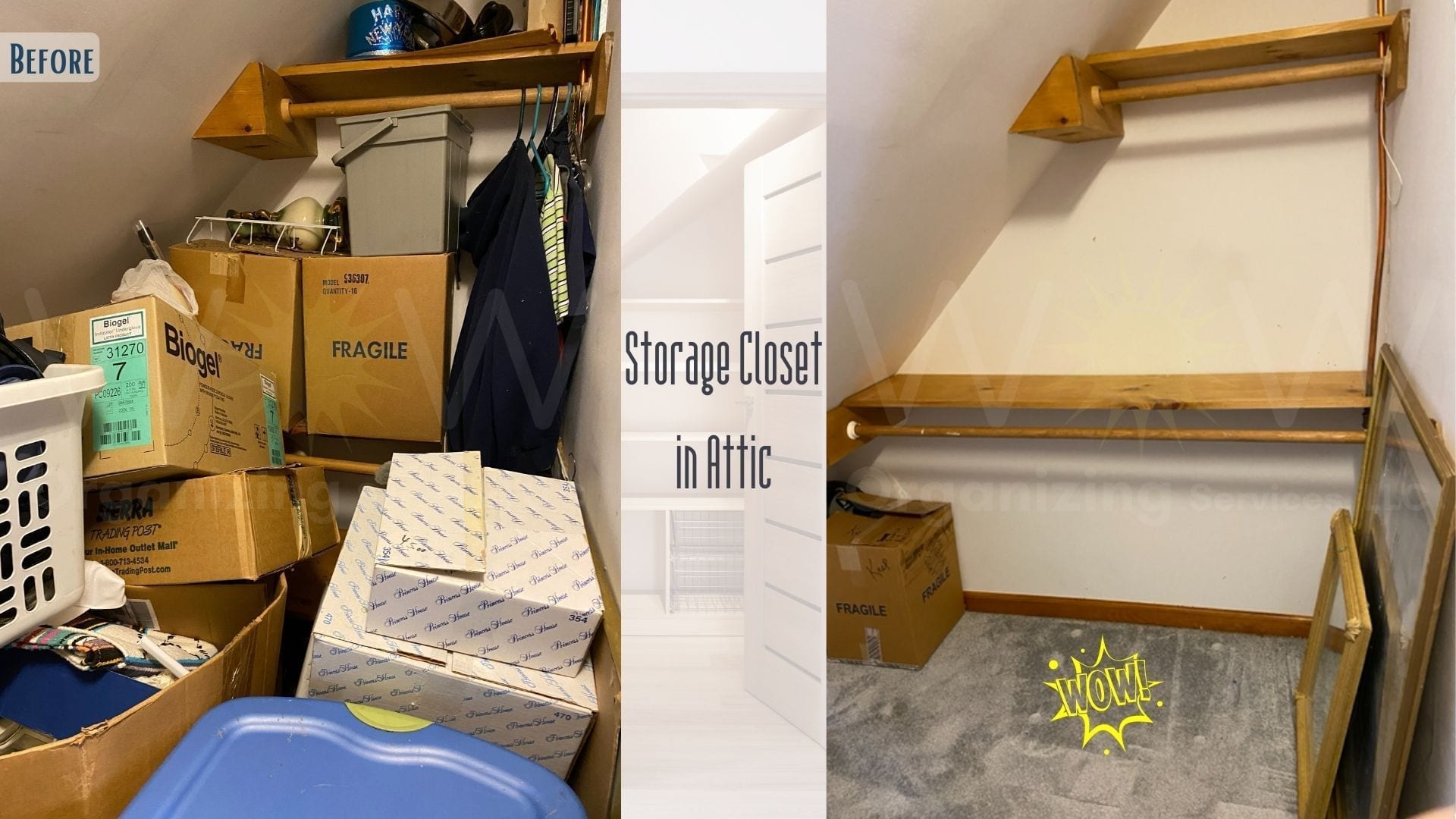 attic storage closet decluttered and organized