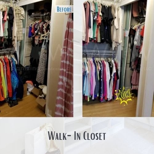 walk-in closet decluttered and organized
