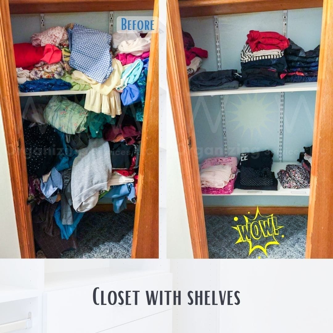 closet shelves decluttered and organized