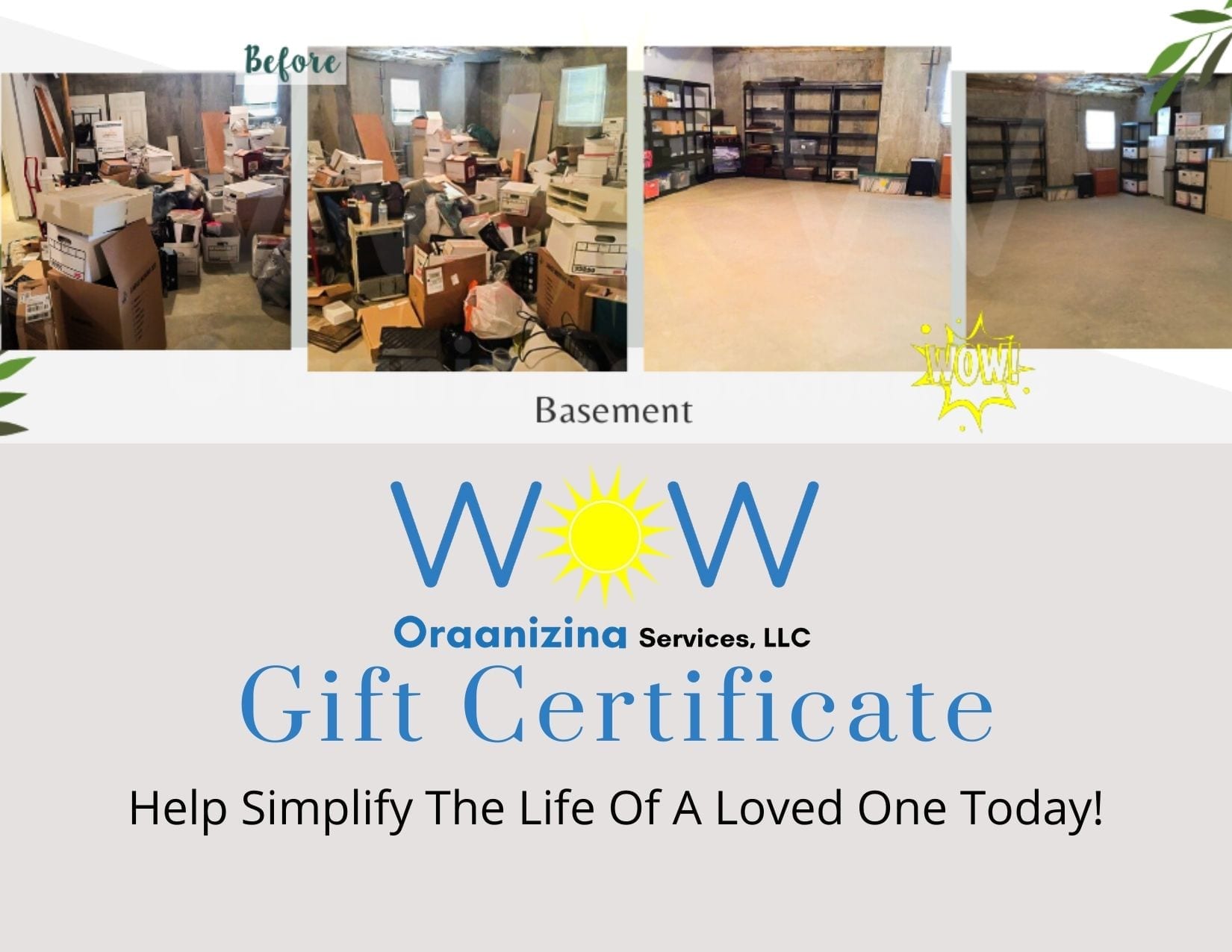 wow organizing services gift certificate