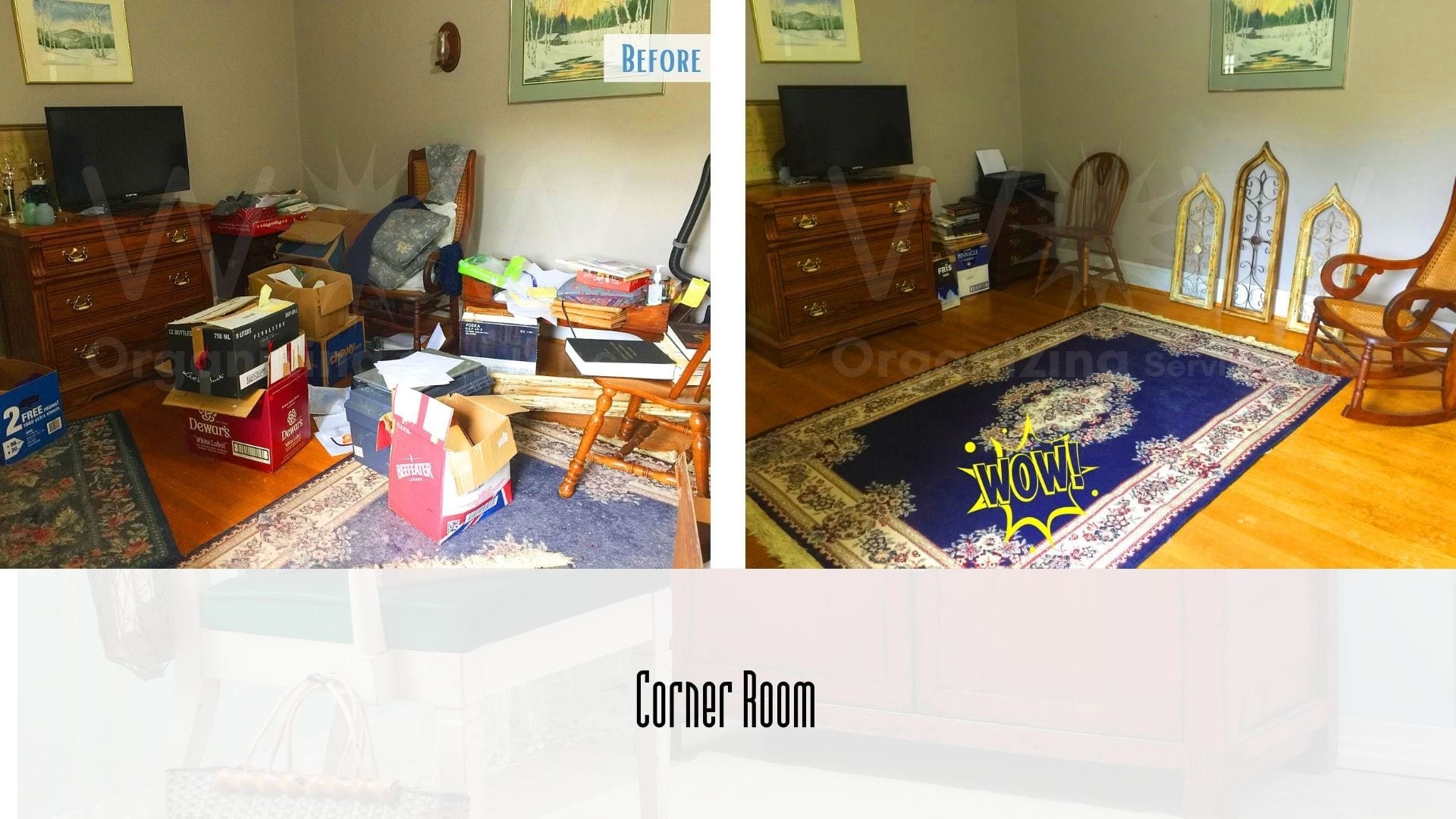 room decluttered and reorganized