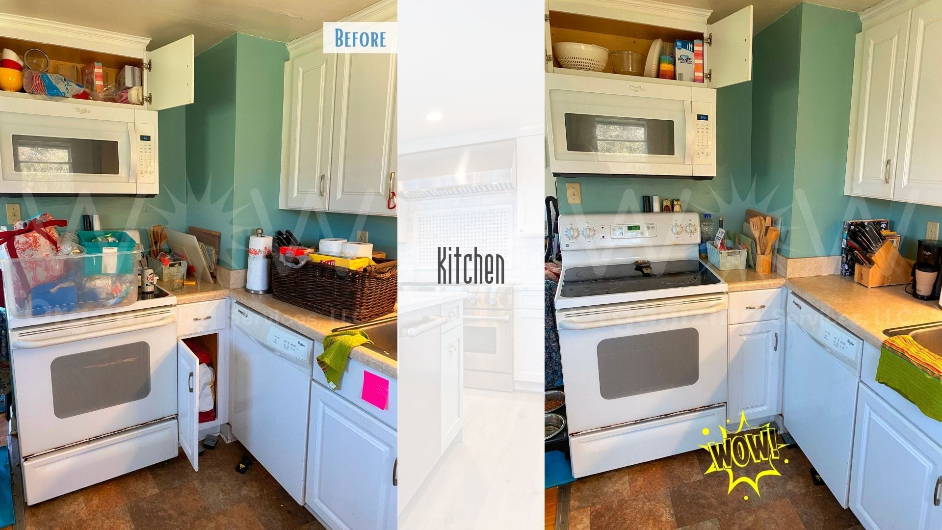 kitchen decluttered and organized
