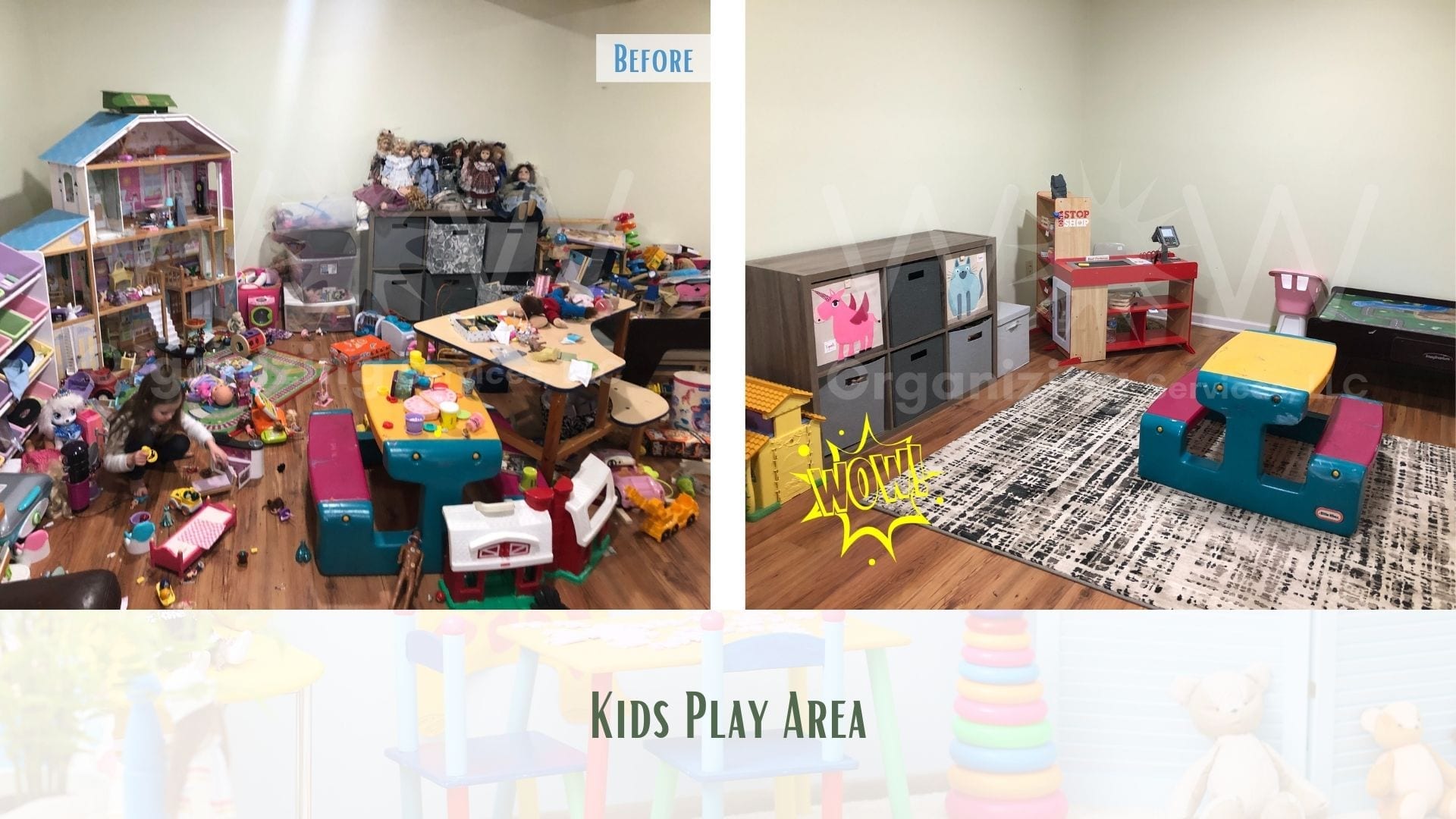 kids playroom decluttered and reorganized