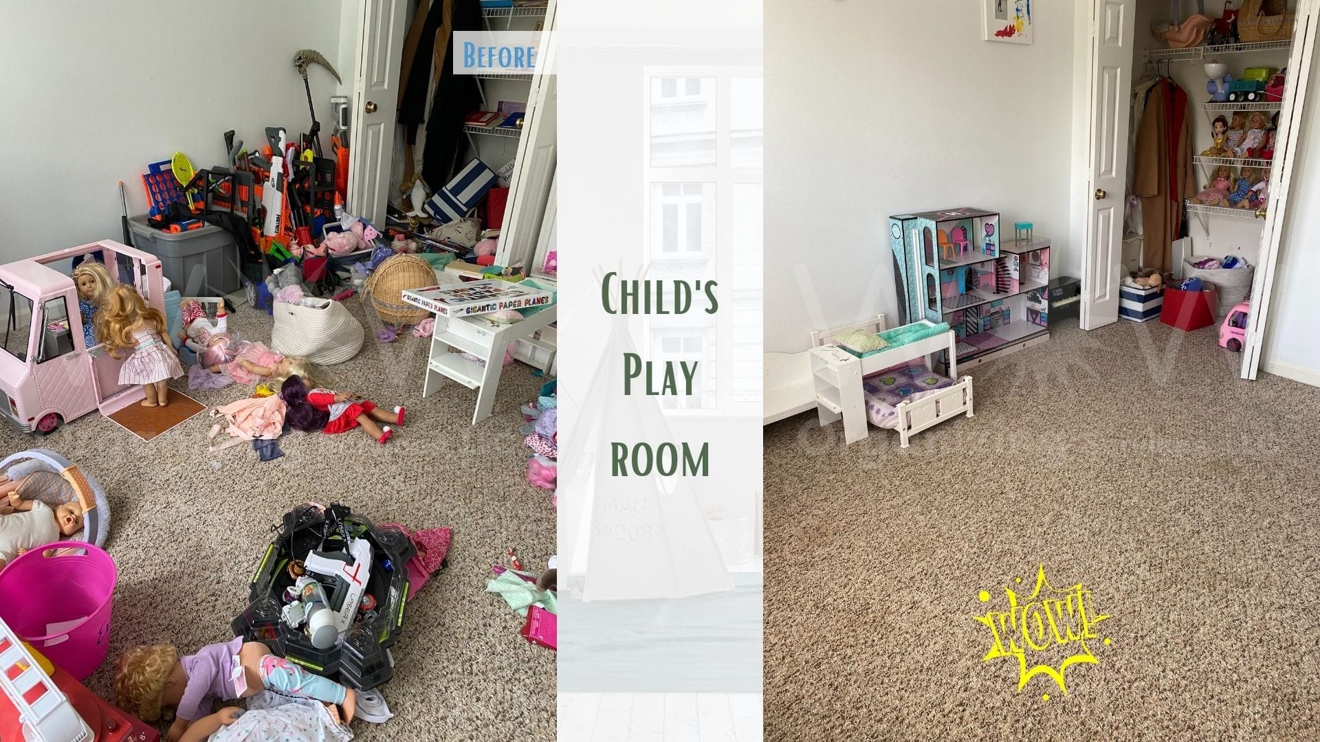 child's play room decluttered and organzied