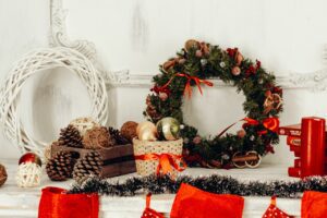 An assortment of Christmas decorations packed and sorted that prove decluttering makes the holidays less stressful. 