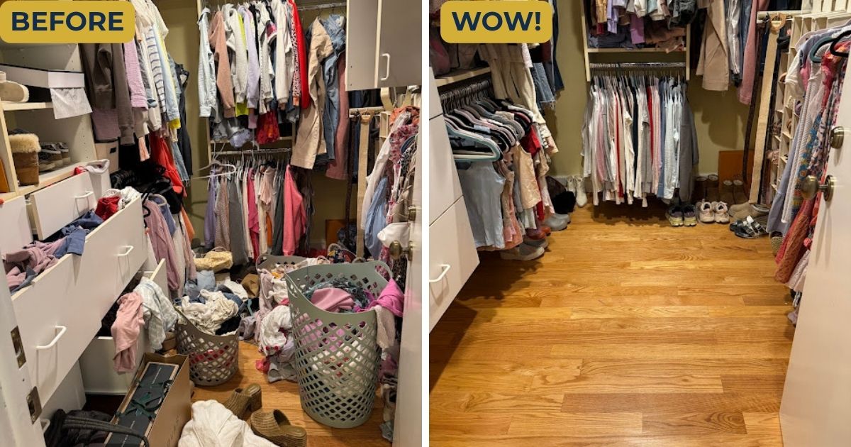 before wow closet Before-and-after view of an organized bedroom closet