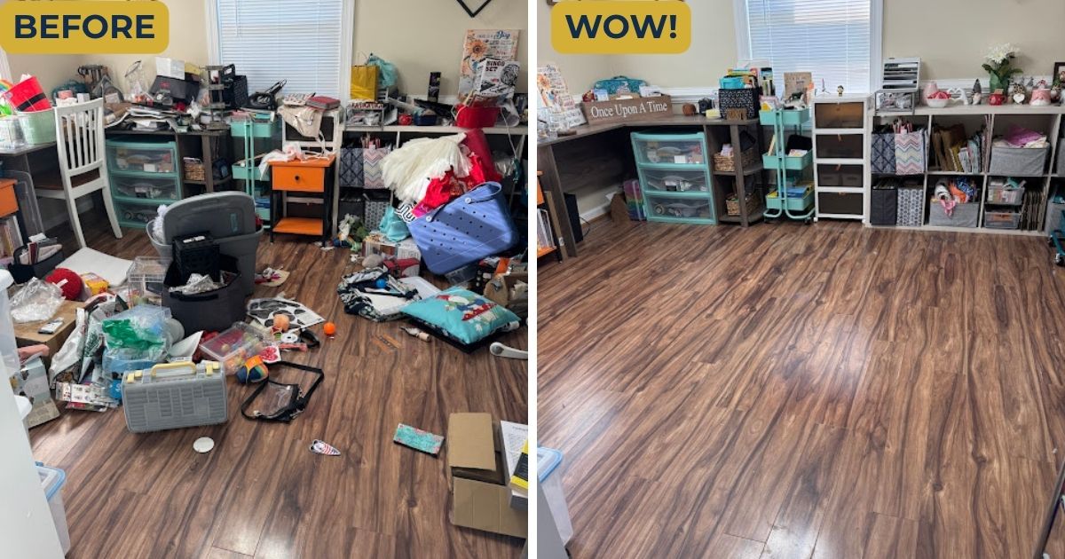 craft room before after Before-and-after view of an organized craft room