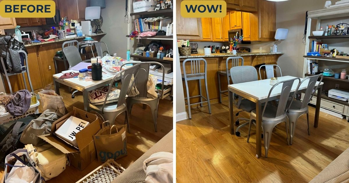 dining room Before-and-after view of an organized dining room