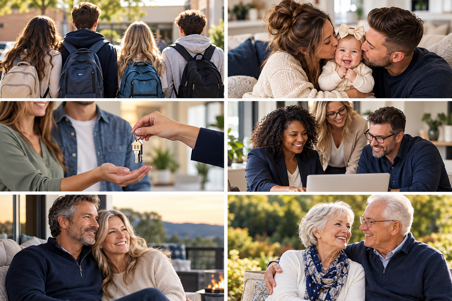 Collage representing college students, new homeowners, growing families, busy professionals, and older adults