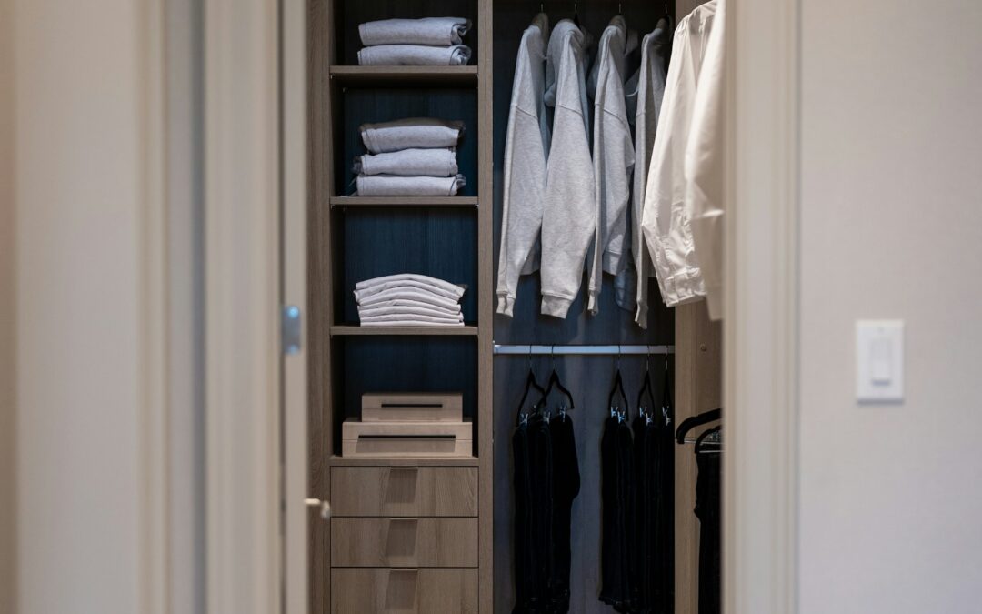 Built-in closet with shelves drawers and hanging space