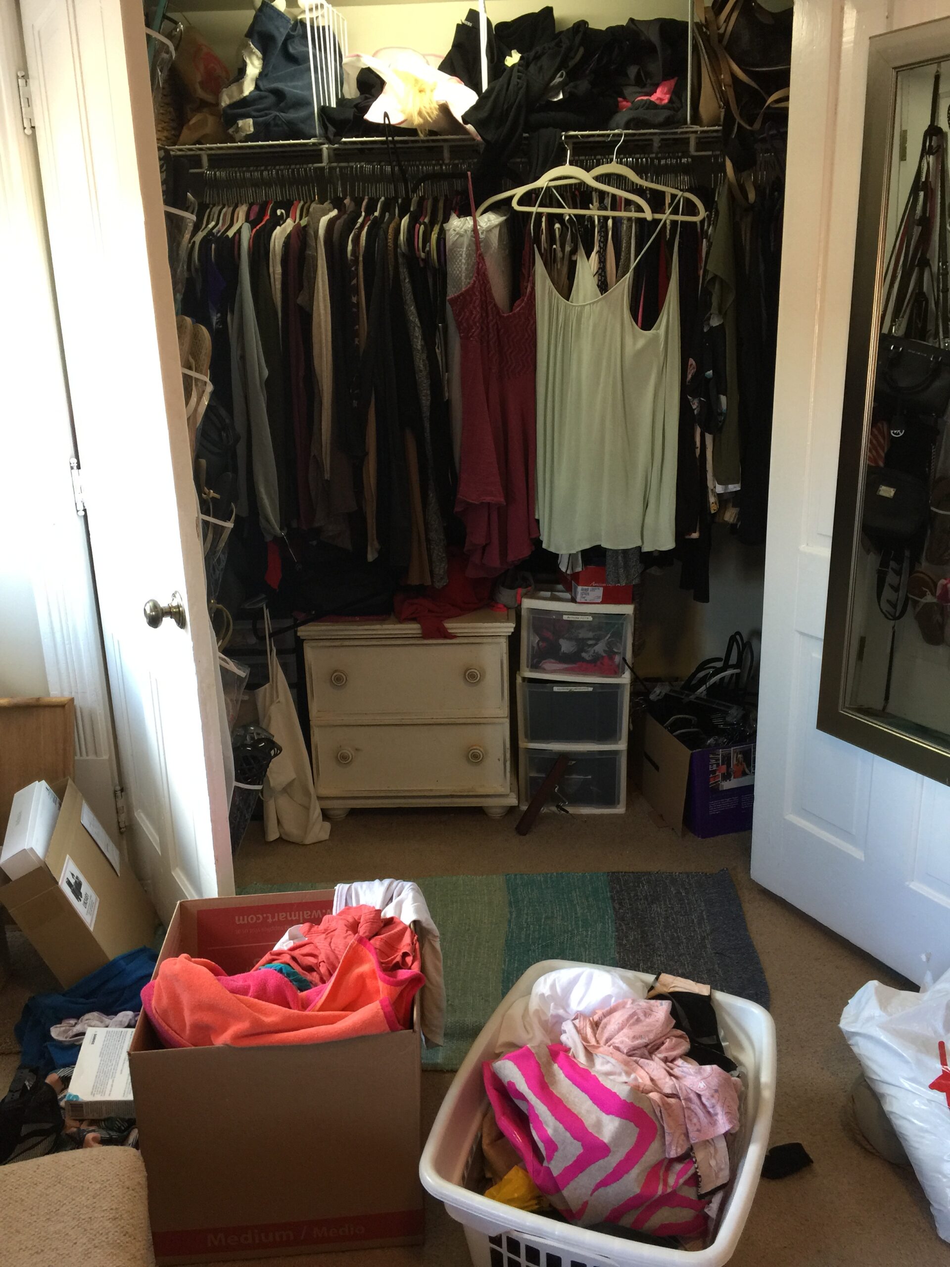 Bedroom closet before hands-on sorting and organization