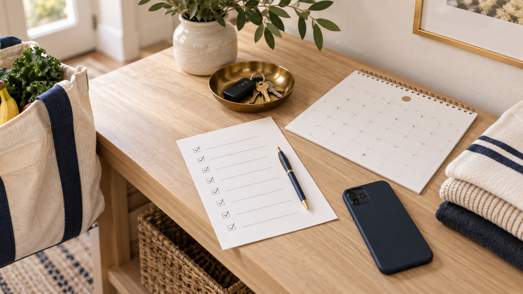 Household checklist and calendar being organized with practical hands-on help